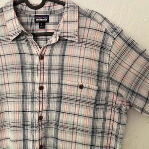 Patagonia Short Sleeved Plaid Shirt with Organic Cotton Gauze Weave (Medium)